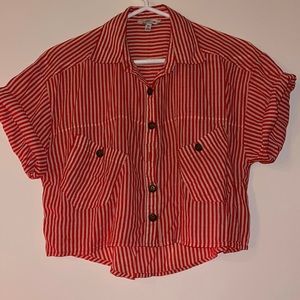 Size Small red stripped button up crop top.